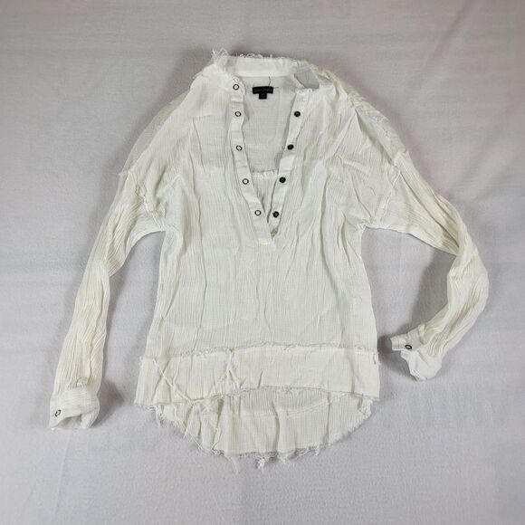 Coco + Carmen White Gauze Sheer Lightweight Raw Edges Beach Blouse Top S/M - Picture 1 of 7